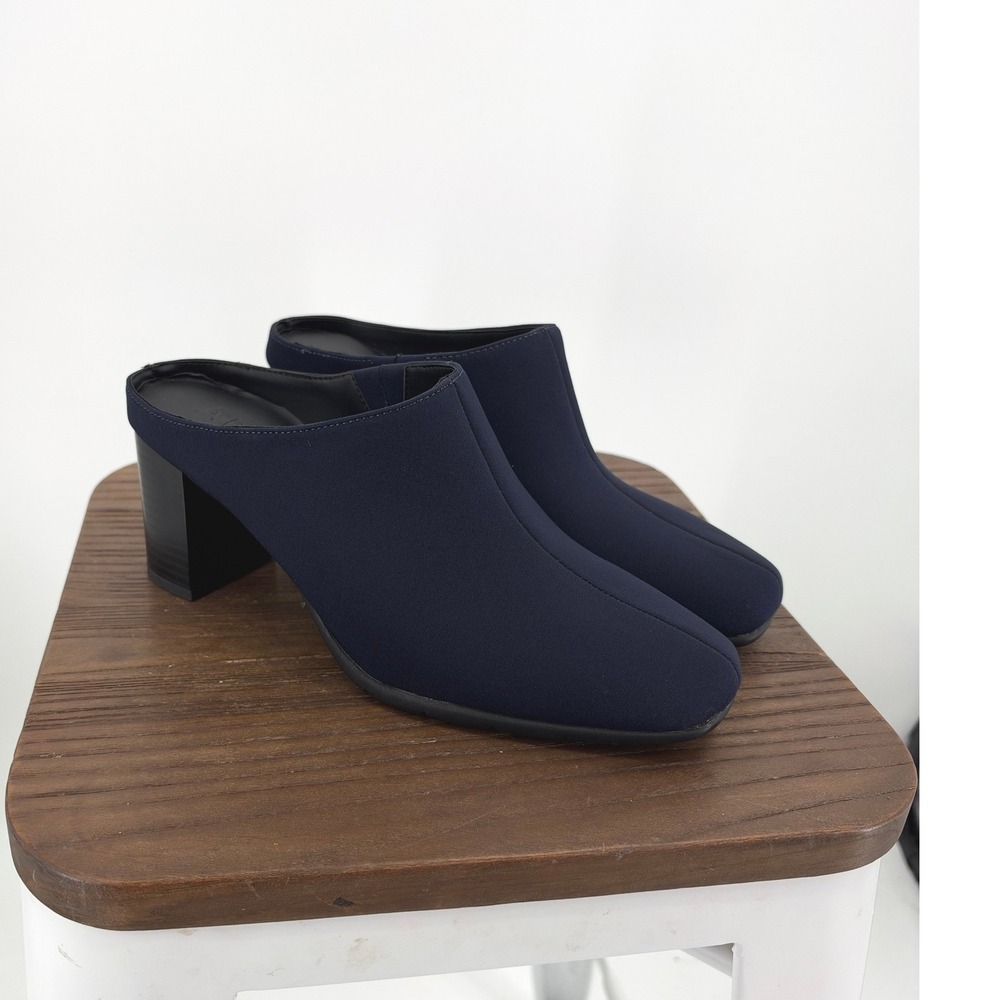 Aerosoles Maddy Str Gaber Navy Blue Block Heel Mules Square Toe Size 9M